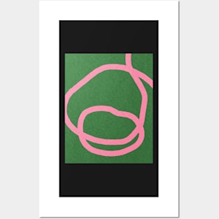 Pink line on green, Abstract art Posters and Art